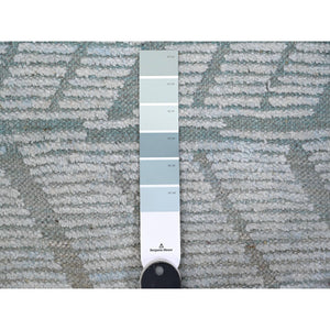 10'x14' Powder Blue, Zig Zag Design Oulad Bousbaa Leaf Influence, Moroccan Weave, 100% Wool, Hand Knotted, Wool On Wool Oriental Rug FWR535008