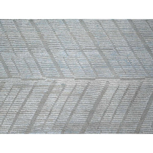 10'x14' Powder Blue, Zig Zag Design Oulad Bousbaa Leaf Influence, Moroccan Weave, 100% Wool, Hand Knotted, Wool On Wool Oriental Rug FWR535008