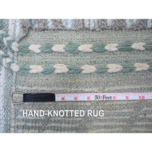 Load image into Gallery viewer, 10&#39;x14&#39; Powder Blue, Zig Zag Design Oulad Bousbaa Leaf Influence, Moroccan Weave, 100% Wool, Hand Knotted, Wool On Wool Oriental Rug FWR535008