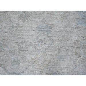 9'x11'8" Titan White, Afghan Angora Oushak, Hand Knotted With Wool Weft, Vegetable Dyes With Village Floral Elements All Over Design, Oriental Rug FWR535026