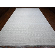 Load image into Gallery viewer, 9&#39;9&quot;x15&#39;4&quot; Porcelain White, Tone On Tone, Moroccan Weave Chiadma Leaf Design, Soft Organic Wool Hand Knotted, Natural Dyes, Oversized Oriental Rug FWR535038
