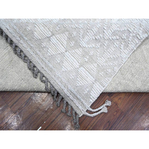 9'9"x15'4" Porcelain White, Tone On Tone, Moroccan Weave Chiadma Leaf Design, Soft Organic Wool Hand Knotted, Natural Dyes, Oversized Oriental Rug FWR535038