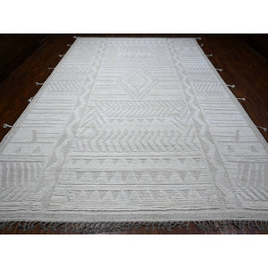 10'x14'2" Promenade White, Hand Knotted, Organic Wool Moroccan Weave Beni Ourain Geometric Design, Embossed Pile, Tone On Tone, Vegetable Dyes, Oriental Rug FWR535044