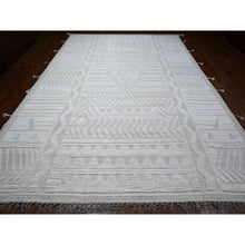 Load image into Gallery viewer, 10&#39;x14&#39;2&quot; Promenade White, Hand Knotted, Organic Wool Moroccan Weave Beni Ourain Geometric Design, Embossed Pile, Tone On Tone, Vegetable Dyes, Oriental Rug FWR535044