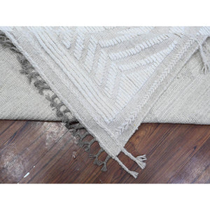 10'x14'2" Promenade White, Hand Knotted, Organic Wool Moroccan Weave Beni Ourain Geometric Design, Embossed Pile, Tone On Tone, Vegetable Dyes, Oriental Rug FWR535044