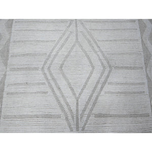 10'x14'2" Promenade White, Hand Knotted, Organic Wool Moroccan Weave Beni Ourain Geometric Design, Embossed Pile, Tone On Tone, Vegetable Dyes, Oriental Rug FWR535044