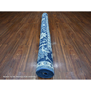 6'x8'10" Jeans Blue, Hand Knotted, Peshawar Mahal All Over Design, Soft And Velvety Wool, Natural Dyes, Oriental Rug FWR535056