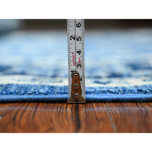 6'x8'10" Jeans Blue, Hand Knotted, Peshawar Mahal All Over Design, Soft And Velvety Wool, Natural Dyes, Oriental Rug FWR535056