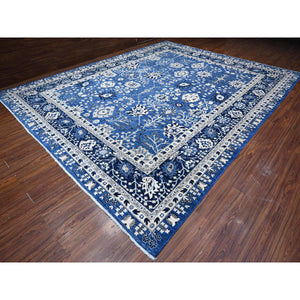 11'10"x14'5" Ultramarine Blue, Natural Dyes, Hand Knotted, Oversized Peshawar With Tabriz Vase Design, 100% Wool, Oriental Rug FWR535062