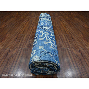 11'10"x14'5" Ultramarine Blue, Natural Dyes, Hand Knotted, Oversized Peshawar With Tabriz Vase Design, 100% Wool, Oriental Rug FWR535062