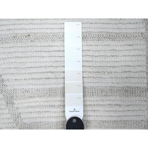 8'10"x12'3" Lazy Gray and Light Beige, Embossed Pile Moroccan Weave Geometric Oulad Bousbaa Design, Tone On Tone, Vegetable Dyes, Organic Wool, Hand Knotted, Oriental Rug FWR535092