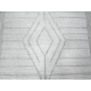 8'10"x12'3" Lazy Gray and Light Beige, Embossed Pile Moroccan Weave Geometric Oulad Bousbaa Design, Tone On Tone, Vegetable Dyes, Organic Wool, Hand Knotted, Oriental Rug FWR535092