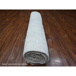 8'10"x12'3" Lazy Gray and Light Beige, Embossed Pile Moroccan Weave Geometric Oulad Bousbaa Design, Tone On Tone, Vegetable Dyes, Organic Wool, Hand Knotted, Oriental Rug FWR535092