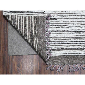 9'x13'2" Snow Cap White, Moroccan Weave Beni Ourain With All Over Line Pattern, Luxurious Pile, Hand Knotted, Soft Pure Wool, Special Size Oriental Rug FWR535140