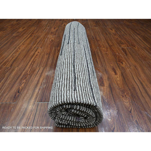 9'x13'2" Snow Cap White, Moroccan Weave Beni Ourain With All Over Line Pattern, Luxurious Pile, Hand Knotted, Soft Pure Wool, Special Size Oriental Rug FWR535140