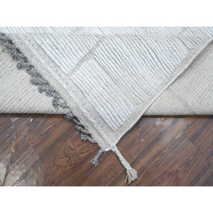8'x10'7" Alabaster White, Hand Knotted Velvety Wool, Vegetable Dyes, Moroccan Weave Box Pattern With Zemmour Design, Oriental Rug FWR535146