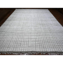 Load image into Gallery viewer, 12&#39;2&quot;x15&#39;2&quot; Paper White, Hand Knotted Oulad Bousbaa Natural Undyed Wool, Moroccan Weave Geometric Vertical Line Design, Oriental Oversized Rug FWR535152
