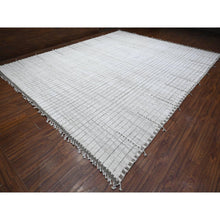 Load image into Gallery viewer, 12&#39;2&quot;x15&#39;2&quot; Paper White, Hand Knotted Oulad Bousbaa Natural Undyed Wool, Moroccan Weave Geometric Vertical Line Design, Oriental Oversized Rug FWR535152