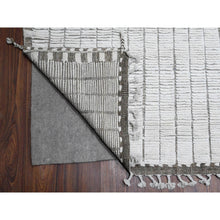 Load image into Gallery viewer, 12&#39;2&quot;x15&#39;2&quot; Paper White, Hand Knotted Oulad Bousbaa Natural Undyed Wool, Moroccan Weave Geometric Vertical Line Design, Oriental Oversized Rug FWR535152
