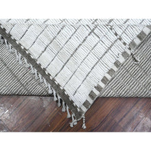 Load image into Gallery viewer, 12&#39;2&quot;x15&#39;2&quot; Paper White, Hand Knotted Oulad Bousbaa Natural Undyed Wool, Moroccan Weave Geometric Vertical Line Design, Oriental Oversized Rug FWR535152