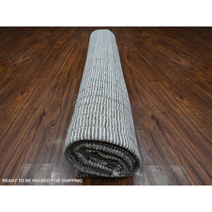 12'2"x15'2" Paper White, Hand Knotted Vegetable Dyes, Oulad Bousbaa 100% Wool, Moroccan Weave Geometric Vertical Line Design, Oriental Oversized Rug FWR535152