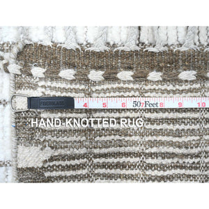12'2"x15'2" Paper White, Hand Knotted Vegetable Dyes, Oulad Bousbaa 100% Wool, Moroccan Weave Geometric Vertical Line Design, Oriental Oversized Rug FWR535152