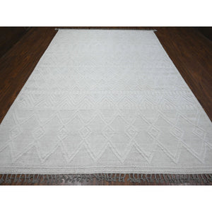 9'x12'6" Polar Bear White, Hand Knotted Beni Ourain Geometric Moroccan Weave Inspired Design, 100% Wool, Oriental Rug FWR535170