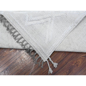 9'x12'6" Polar Bear White, Hand Knotted Beni Ourain Geometric Moroccan Weave Inspired Design, 100% Wool, Oriental Rug FWR535170