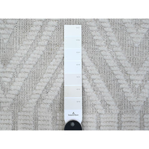 9'x12'6" Polar Bear White, Hand Knotted Beni Ourain Geometric Moroccan Weave Inspired Design, 100% Wool, Oriental Rug FWR535170