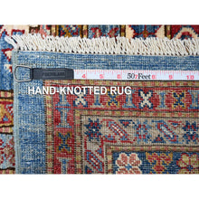 Load image into Gallery viewer, 10&#39;2&quot;x13&#39;8&quot; Dodger Blue And Burgundy Red, Hand Knotted Afghan Super Kazak With All Over Motifs, Organic Wool Vegetable Dyes, Square Oriental Rug FWR535188