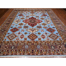 Load image into Gallery viewer, 11'2"x12'1" Skye Blue And Dusty Gray, Natural Wool, Hand Knotted, Vegetable Dyes, All Over Motif Super Kazak Oriental Squarish Rug FWR535194