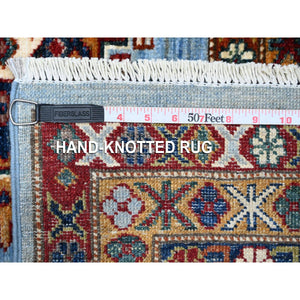 11'2"x12'1" Skye Blue and Dusty Gray, Natural Wool, Hand Knotted, Vegetable Dyes, All Over Motif Super Kazak Oriental Rug FWR535194