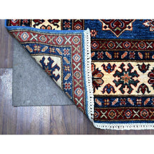 Load image into Gallery viewer, 6&#39;x6&#39; Berry Blue With Ivory Border, Afghan Super Kazak With All Over Geometric Medallions, Vegetables Dyes, Vibrant Wool, Hand Knotted Square Oriental Rug FWR535266