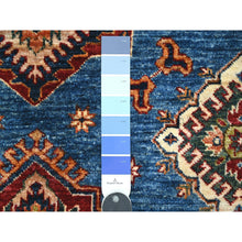 Load image into Gallery viewer, 6&#39;x6&#39; Berry Blue With Ivory Border, Afghan Super Kazak With All Over Geometric Medallions, Vegetables Dyes, Vibrant Wool, Hand Knotted Square Oriental Rug FWR535266