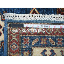Load image into Gallery viewer, 6&#39;x6&#39; Berry Blue With Ivory Border, Afghan Super Kazak With All Over Geometric Medallions, Vegetables Dyes, Vibrant Wool, Hand Knotted Square Oriental Rug FWR535266