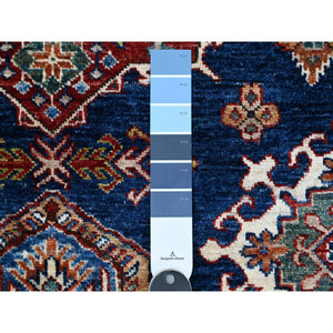 6'x6' Boeing Blue And Falu Red, Afghan Super Kazak With Tribal Medallions Design, Natural Dyes, Pure Wool Hand Knotted, Square Oriental Rug FWR535272