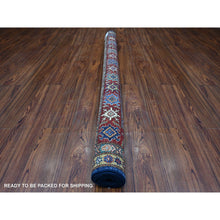 Load image into Gallery viewer, 6&#39;x6&#39; Boeing Blue And Falu Red, Afghan Super Kazak With Tribal Medallions Design, Natural Dyes, Pure Wool Hand Knotted, Square Oriental Rug FWR535272