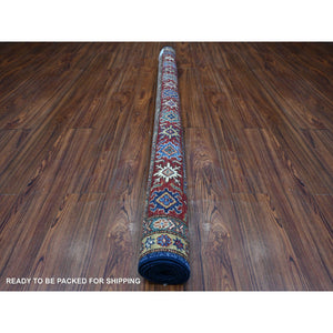 6'x6' Boeing Blue And Falu Red, Afghan Super Kazak With Tribal Medallions Design, Natural Dyes, Pure Wool Hand Knotted, Square Oriental Rug FWR535272