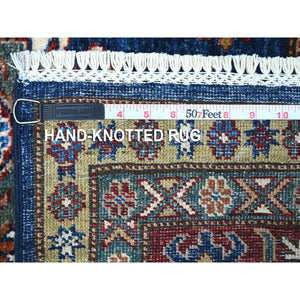 6'x6' Boeing Blue And Falu Red, Afghan Super Kazak With Tribal Medallions Design, Natural Dyes, Pure Wool Hand Knotted, Square Oriental Rug FWR535272