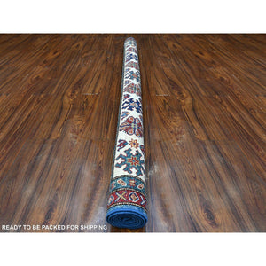 6'x6' Byzantine Blue With Brilliant White, Afghan Super Kazak, 100% Wool Hand Knotted Natural Dyes, Tribal Elements, Square Oriental Rug FWR535278