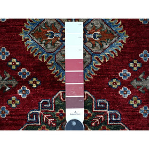 2'8"x7' Burnt Peanut Red With Classic White, Afghan Super Kazak Geometric Design, Hand Knotted, 100% Wool, Natural Dyes Runner Oriental Rug FWR535296