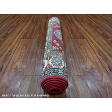Load image into Gallery viewer, 2&#39;8&quot;x7&#39; Burnt Peanut Red With Classic White, Afghan Super Kazak Geometric Design, Hand Knotted, 100% Wool, Natural Dyes Runner Oriental Rug FWR535296