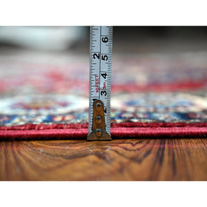 2'8"x7' Burnt Peanut Red With Classic White, Afghan Super Kazak Geometric Design, Hand Knotted, 100% Wool, Natural Dyes Runner Oriental Rug FWR535296