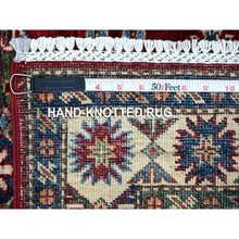 Load image into Gallery viewer, 2&#39;8&quot;x7&#39; Burnt Peanut Red With Classic White, Afghan Super Kazak Geometric Design, Hand Knotted, 100% Wool, Natural Dyes Runner Oriental Rug FWR535296
