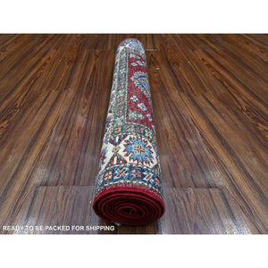 2'7"x7' Barn Red, Hand Knotted Velvety Wool, Afghan Super Kazak With All Over Motifs, Vegetable Dyes, Oriental Runner Rug FWR535332