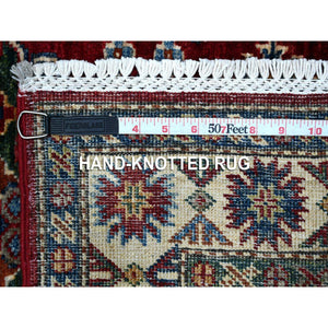 2'7"x7' Barn Red, Hand Knotted Velvety Wool, Afghan Super Kazak With All Over Motifs, Vegetable Dyes, Oriental Runner Rug FWR535332