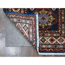Load image into Gallery viewer, 2&#39;7&quot;x6&#39;4&quot; Yale Blue, Afghan Super Kazak With Geometric Medallions, Natural Dyes, All Wool, Hand Knotted Runner Oriental Rug FWR535344