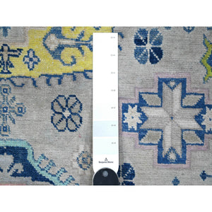 4'9"x6'9" Stone Eagle Gray, Fusion Kazak, Soft And Velvety Wool, Hand Knotted With Colorful Caucasian Design, Oriental Rug FWR535428