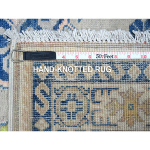 4'9"x7' Medium Gray, ERASED ROSSETS, Silk with Textured Wool, Hand Knotted, Oriental Rug FWR523020