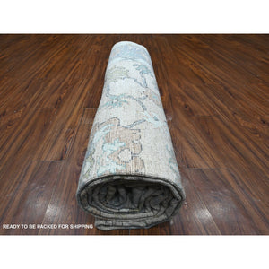 8'1"x15'7" Platinum Gray, Wool Foundation, Natural Dyes With Rural Floral All Over Design, Hand Knotted Afghan Angora Oushak, Xl Oriental Rug FWR535560